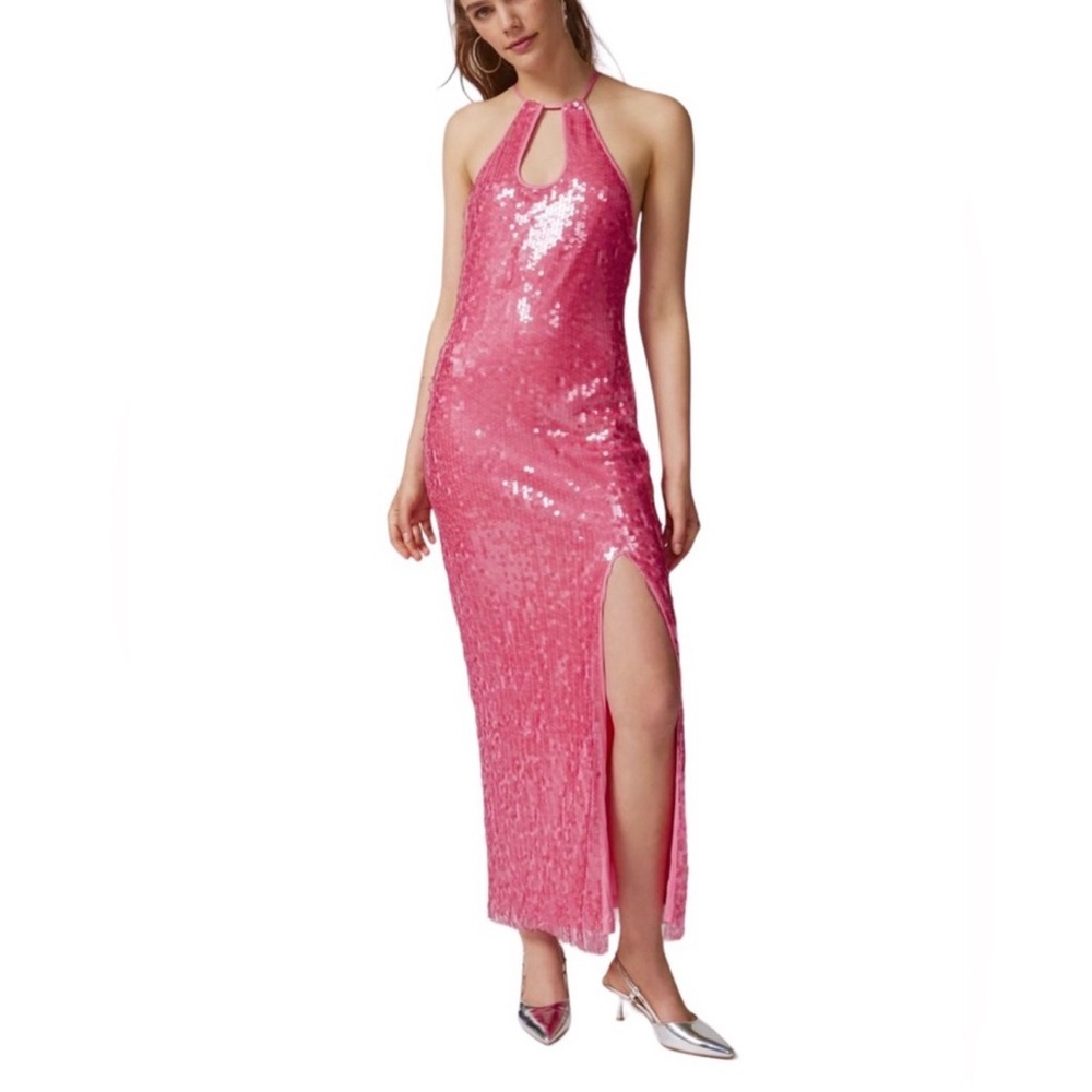 Urban Outfitters Women’s Harley Sequin Halter Maxi Dress Slit Size XS